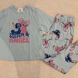 New Womens Disney Stitch & Angel Pajama Set - Light Blue and Pink Sz M